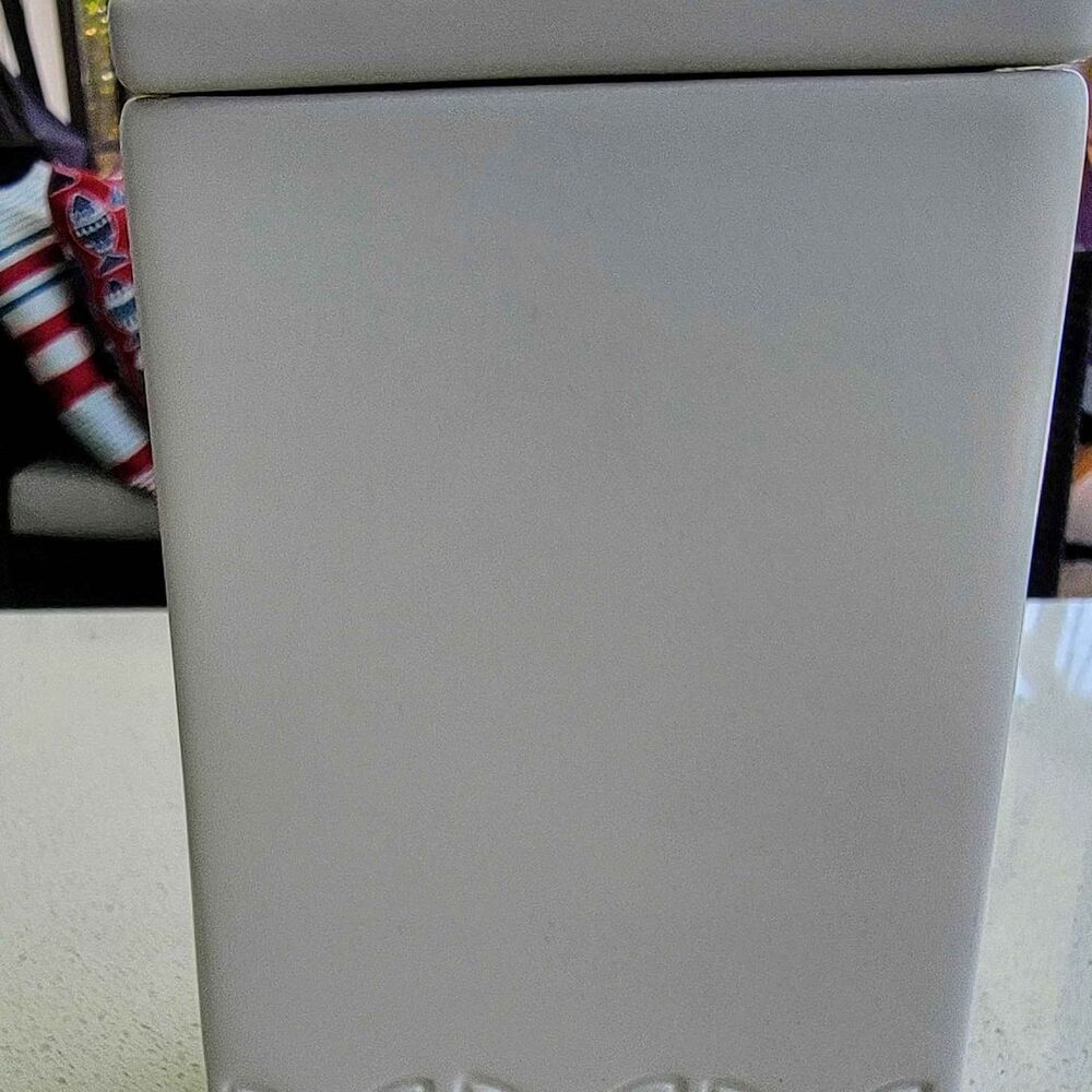 Cult Design Ceramic Square White Embossed 7" Canister Jar with Lid